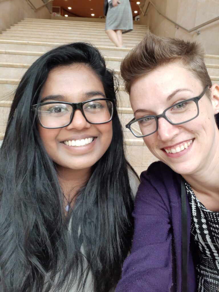Neerjah Skantharajah and Jo Spyra, two students from DML, posing for a selfie.