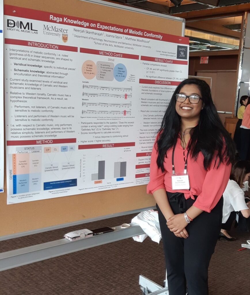 Neerjah Skantharajah posing in front of the poster they presented at SMPC 2017.